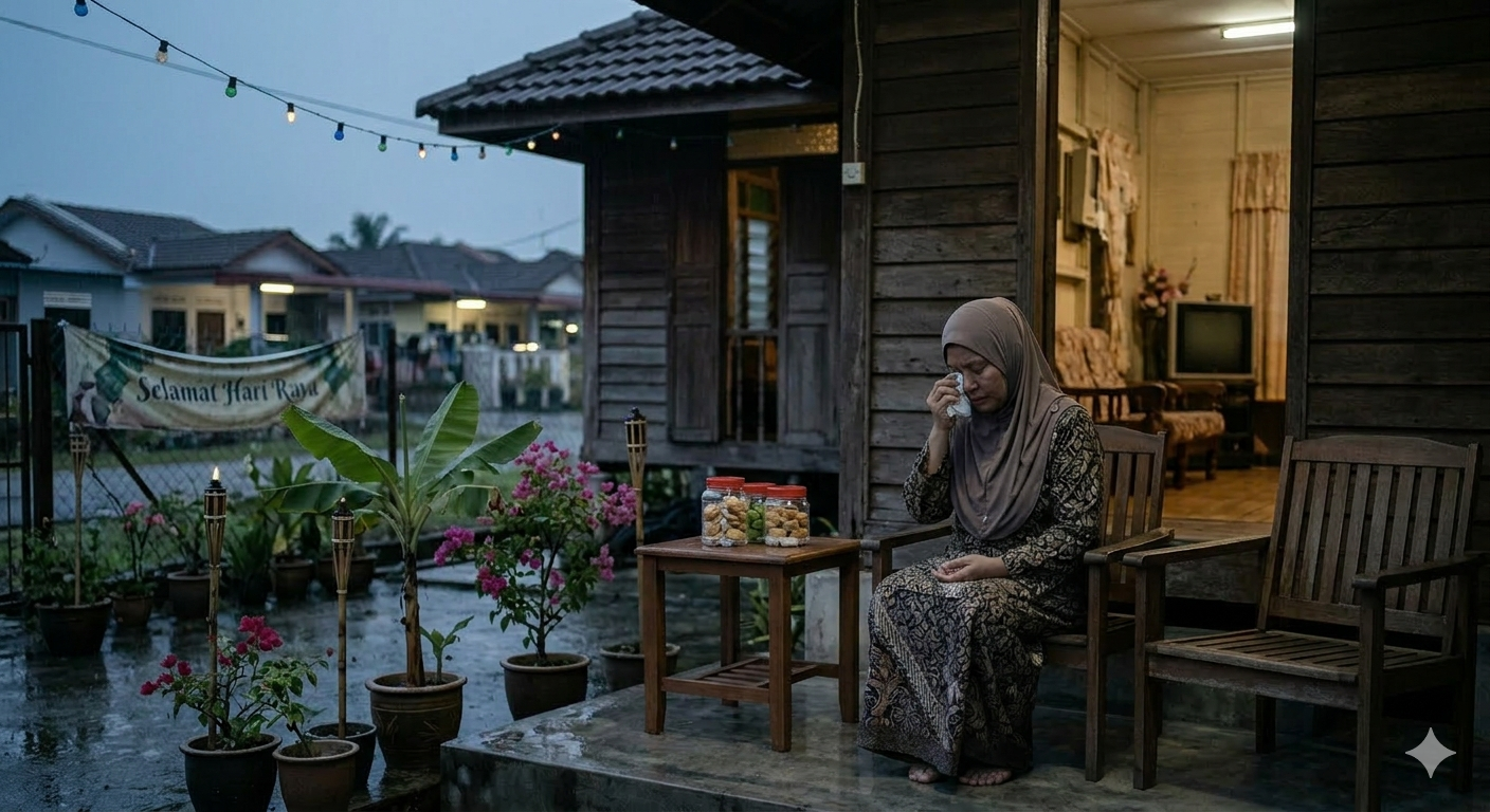 rumah sunyi ketika hari raya dengan suasana kesedihan raya mengenang insan tersayang